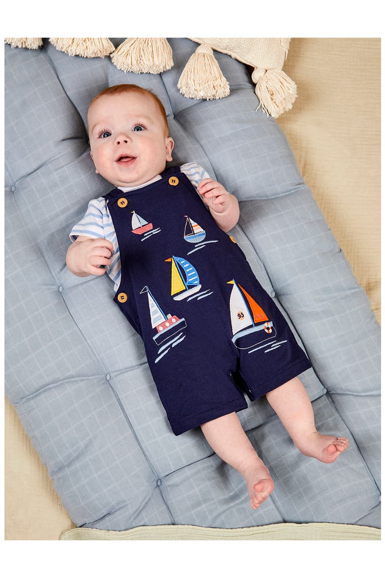Sailboat Appliqué T-Shirt & Overalls Set, Alternate, color, NAVY