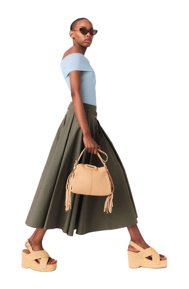 maje Cotton pleated maxi skirt, Alternate, color, Khaki