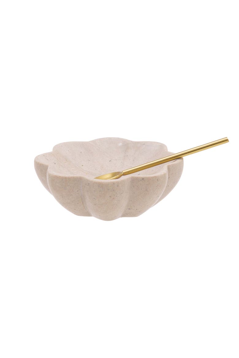 Abigail Scallop Marble Bowl & Spoon Set of 2, Main, color, Beige