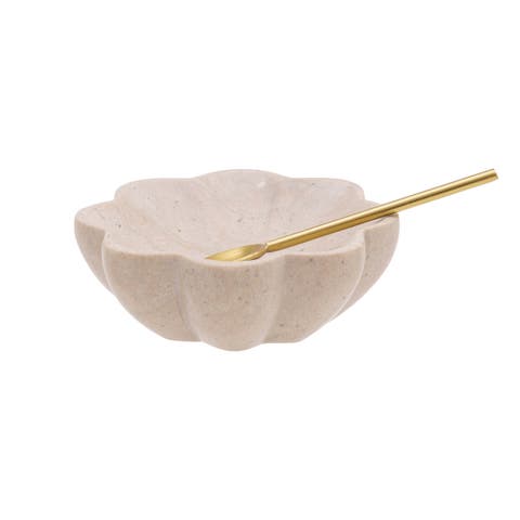 Abigail Scallop Marble Bowl & Spoon Set of 2