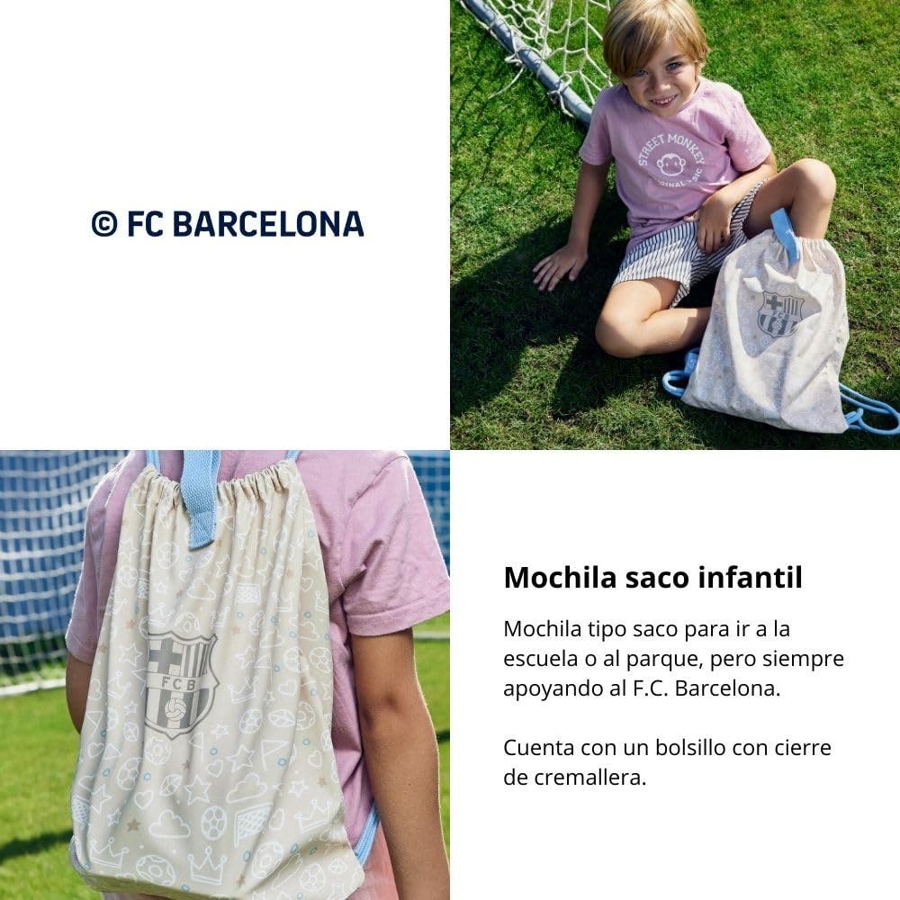 Miniland Barcelona Kiddie Sack Drawstring Bag for Little Soccer Fans, Alternate, color, White Multi