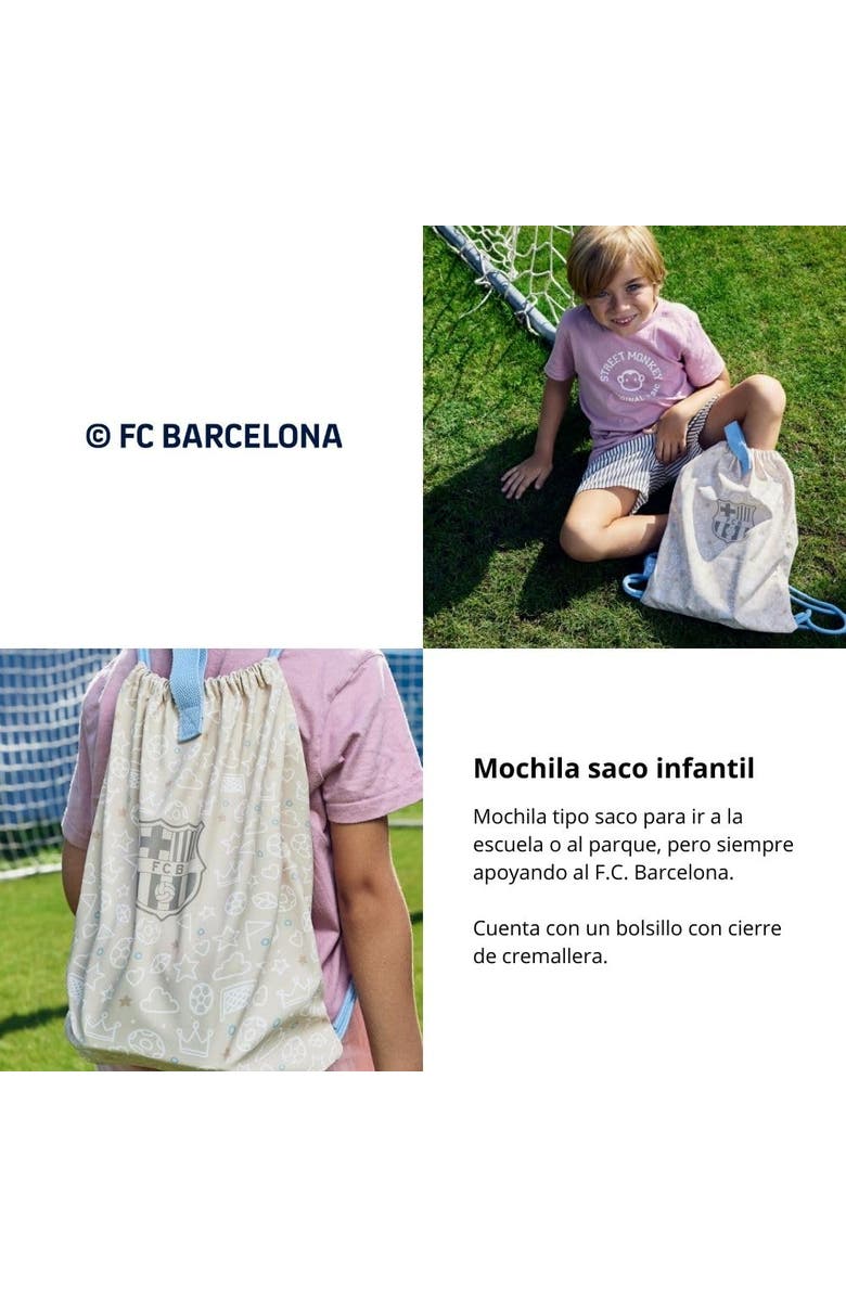 Miniland Barcelona Kiddie Sack Drawstring Bag for Little Soccer Fans, Alternate, color, White Multi