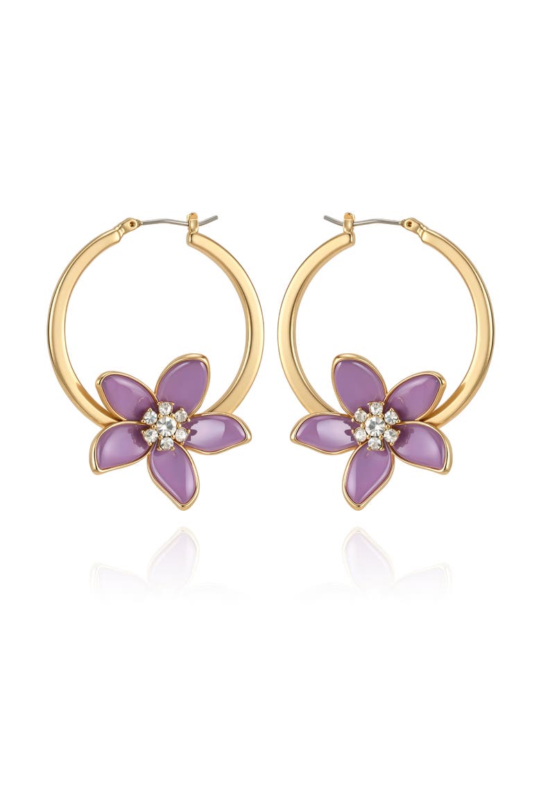 Gold-Tone Crystal Hoop Earrings with Pink Charms, Main, color, Gold