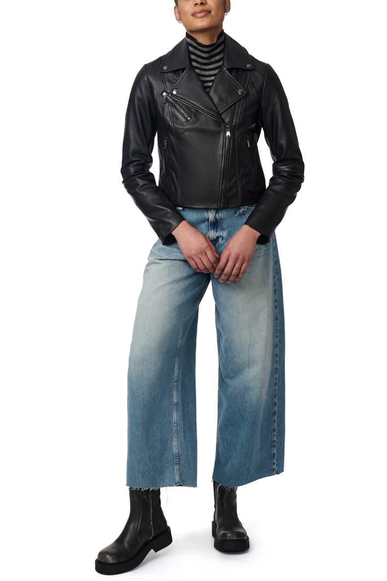 Crop Leather Moto Jacket, Alternate, color, BLACK