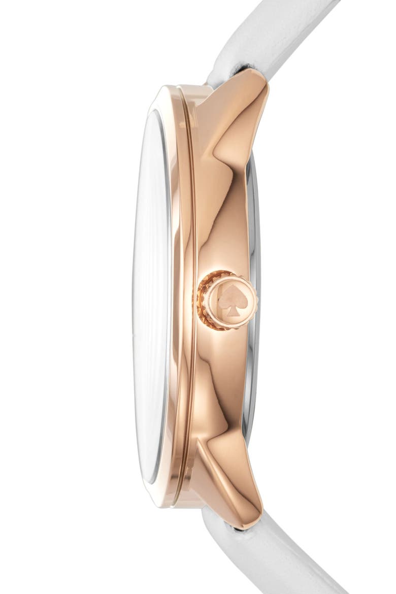 'crosstown' leather strap watch, 34mm, Alternate, color, WHITE/ ROSE GOLD