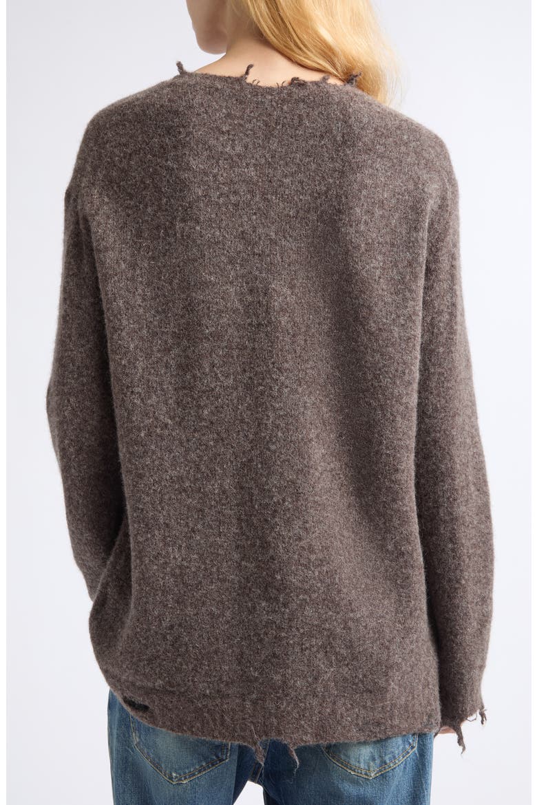 Relaxed Distressed Henley Sweater, Alternate, color, BROWN