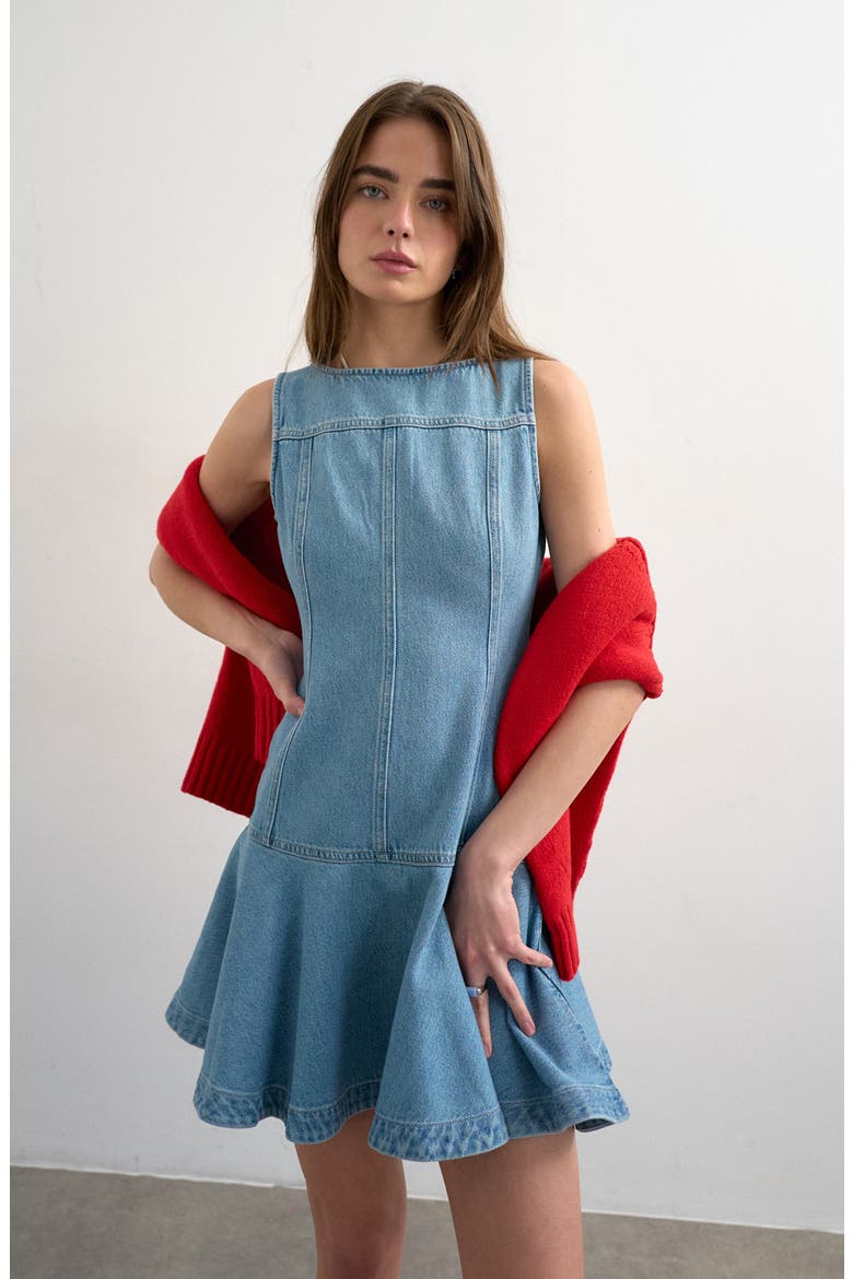 Seamed Denim Minidress, Alternate, color, LBLUE