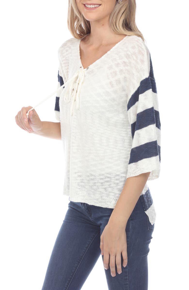 RAIN AND ROSE Stripe Knit Top, Alternate, color, Navy
