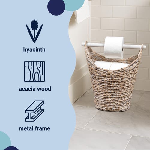 Happimess Talia Classic Coastal Hand-woven Water Hyacinth Toilet Paper Basket With Wood Bar In Nude