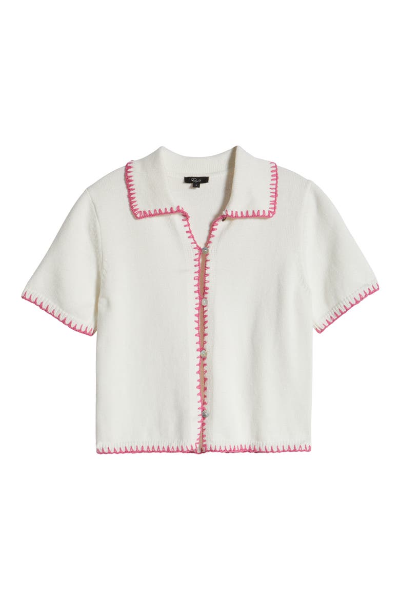 Maliah Blanket Stitch Cotton Polo Sweater, Alternate, color, IVORY HIBISCUS
