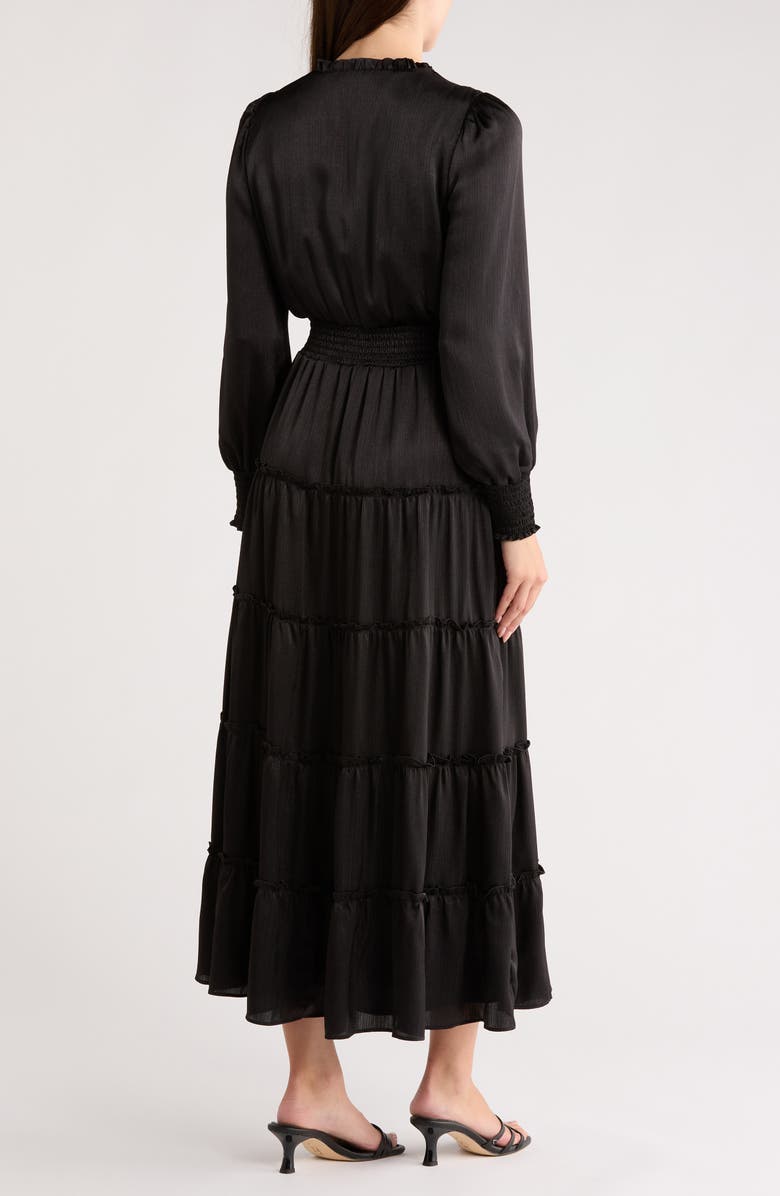 Halogen<sup>®</sup> Satin Long Sleeve Tiered Maxi Dress, Alternate, color, Rich Black