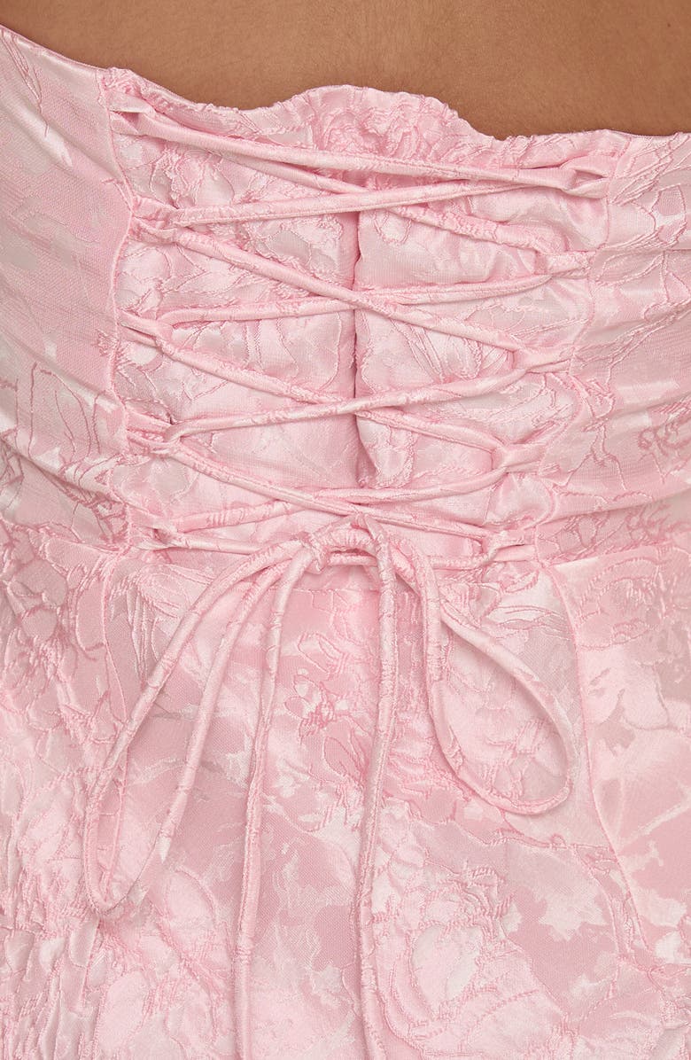 Princess Polly Lips Are Sealed Lace Jacquard Strapless Gown, Alternate, color, Pink