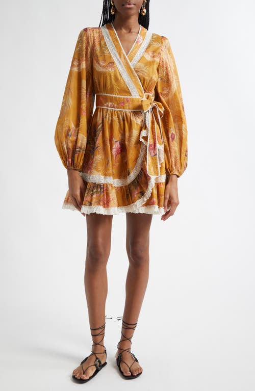 Zimmermann Ascension Lace-trimmed Tiered Printed Cotton-voile Mini Wrap Dress