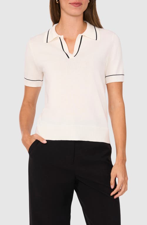 HALOGENR HALOGEN(R) TIPPED JOHNNY COLLAR POLO SWEATER