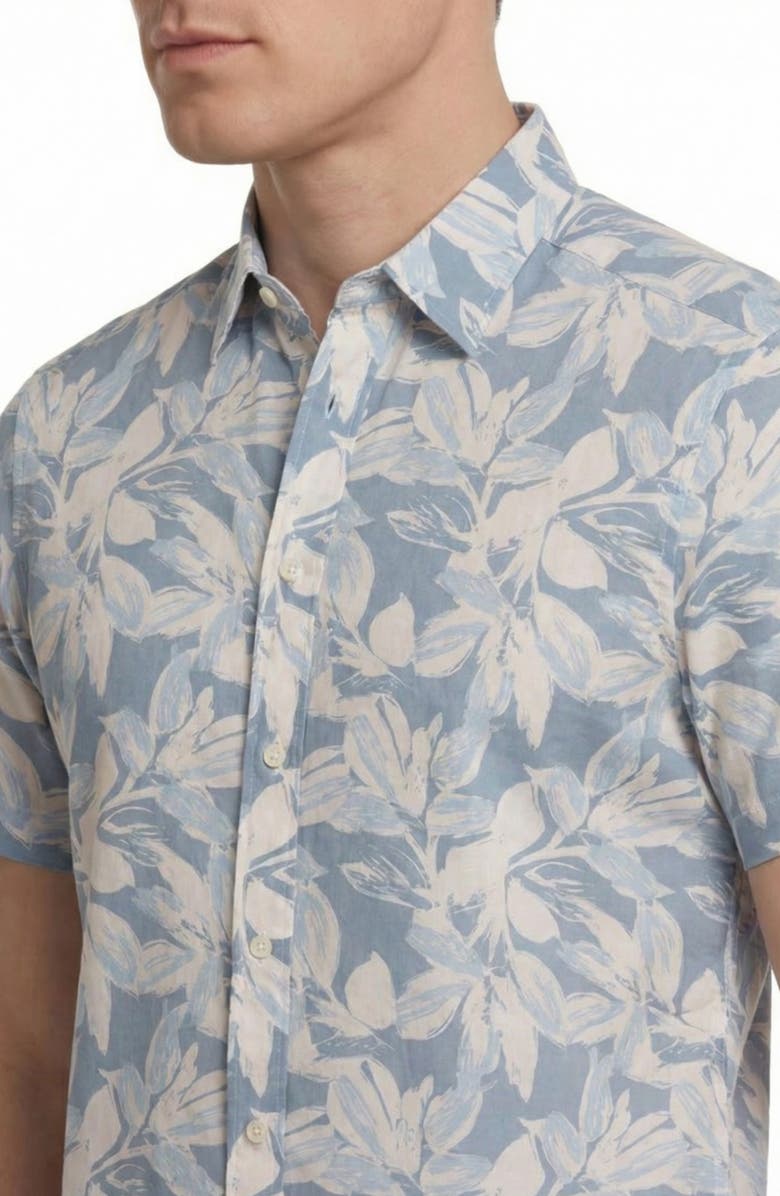 Report Collection Tropical Print Short Sleeve Stretch Button-Up Shirt, Alternate, color, Blue