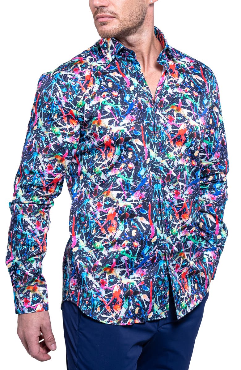 Maceoo Fibonacci Resistance Black Contemporary Fit Cotton Button-Up Shirt, Alternate, color, Black