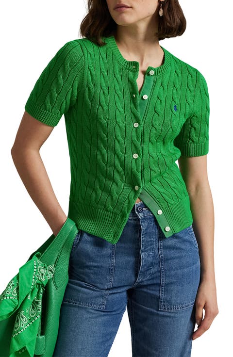 Cable Stitch Short Sleeve Cotton Cardigan