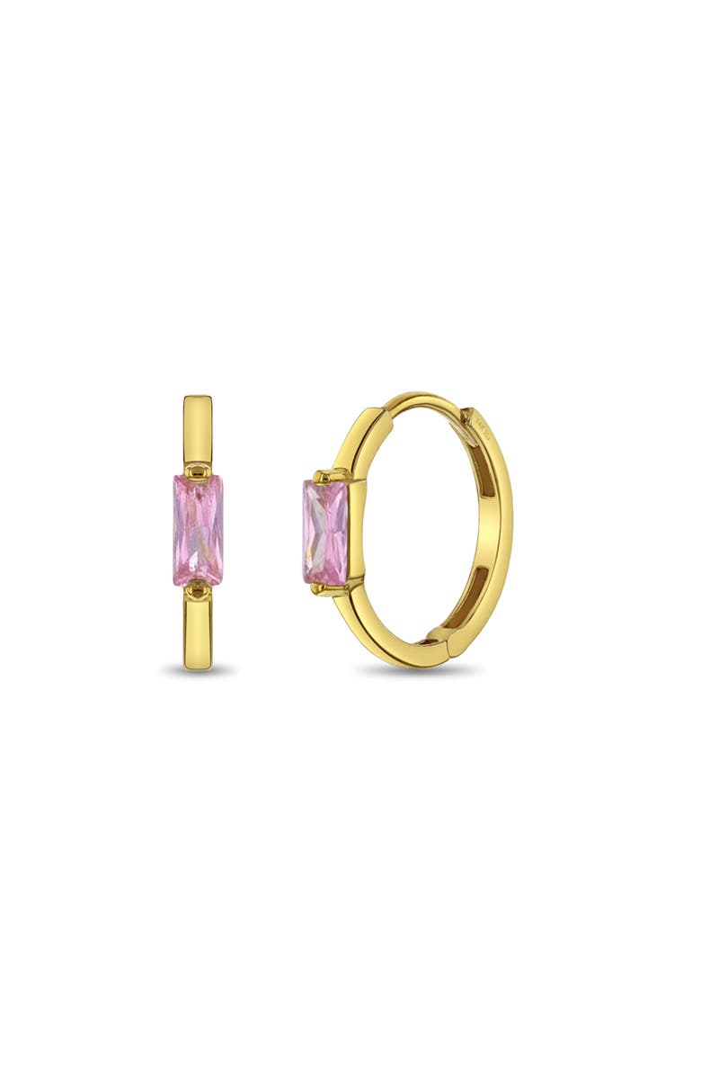 In Season Jewelry 14k Baguette Cut Huggie Earrings, Main, color, Pink