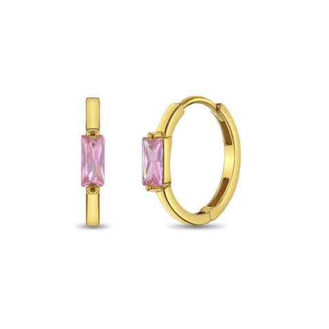 14k Baguette Cut Huggie Earrings