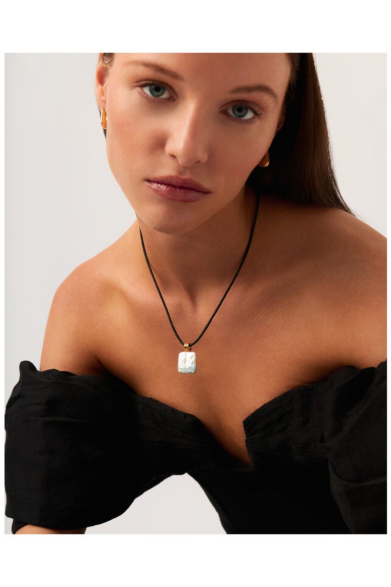 Square Freshwater Pearl Pendant Necklace, Alternate, color, GOLD