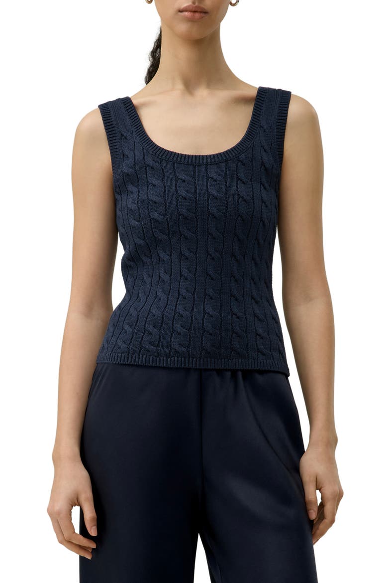 Silk-Cotton Cable-Knit Tank, Main, color, Navy Blue