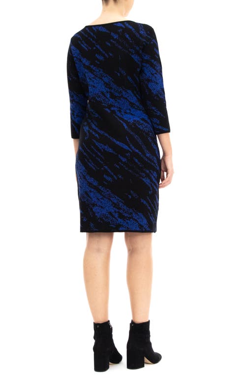 Nina Leonard Marbled Scoop Neck Dress In Blue