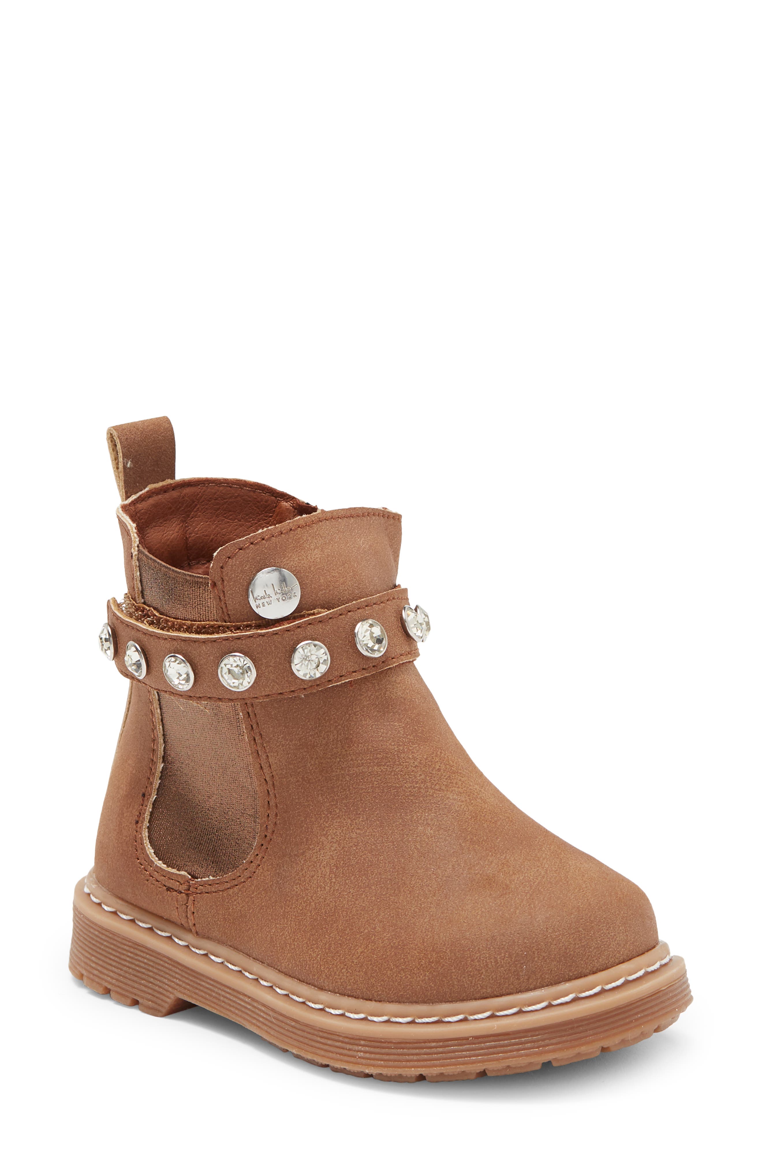 Nicole Miller Kids' Rhinestone Strap Bootie, Main, color, 