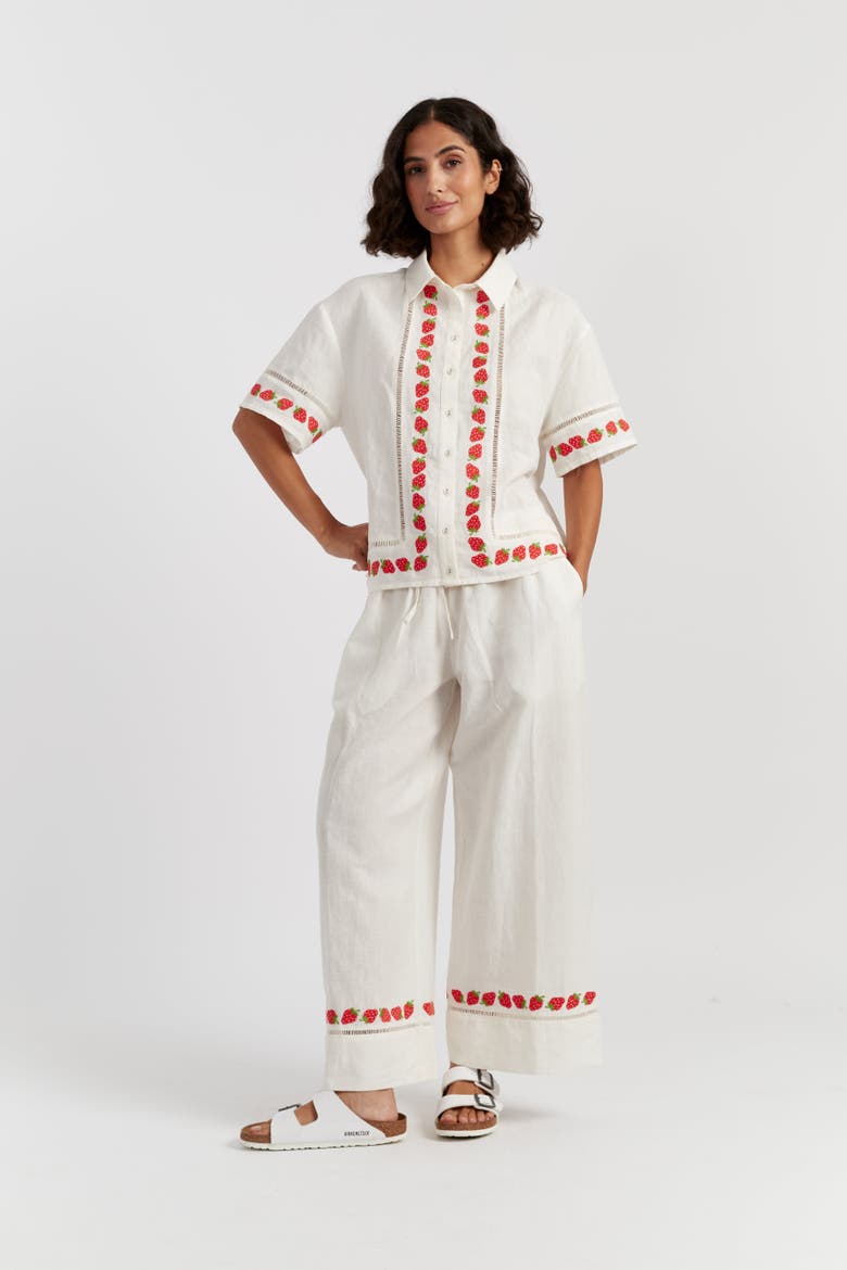 Linen-Blend Strawberry  Trousers, Alternate, color, Cream