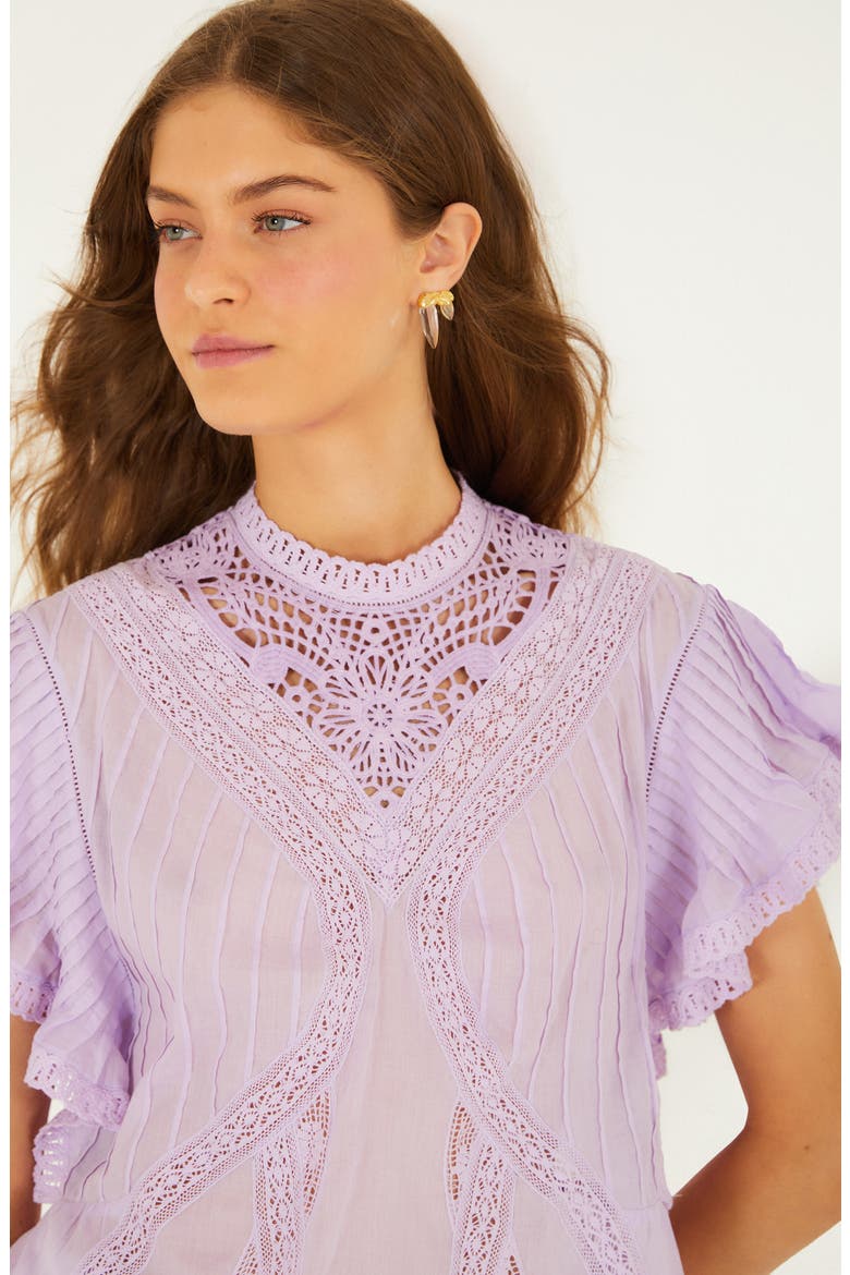 Lace Ruffle Sleeve Organic Cotton Top, Alternate, color, LILAC
