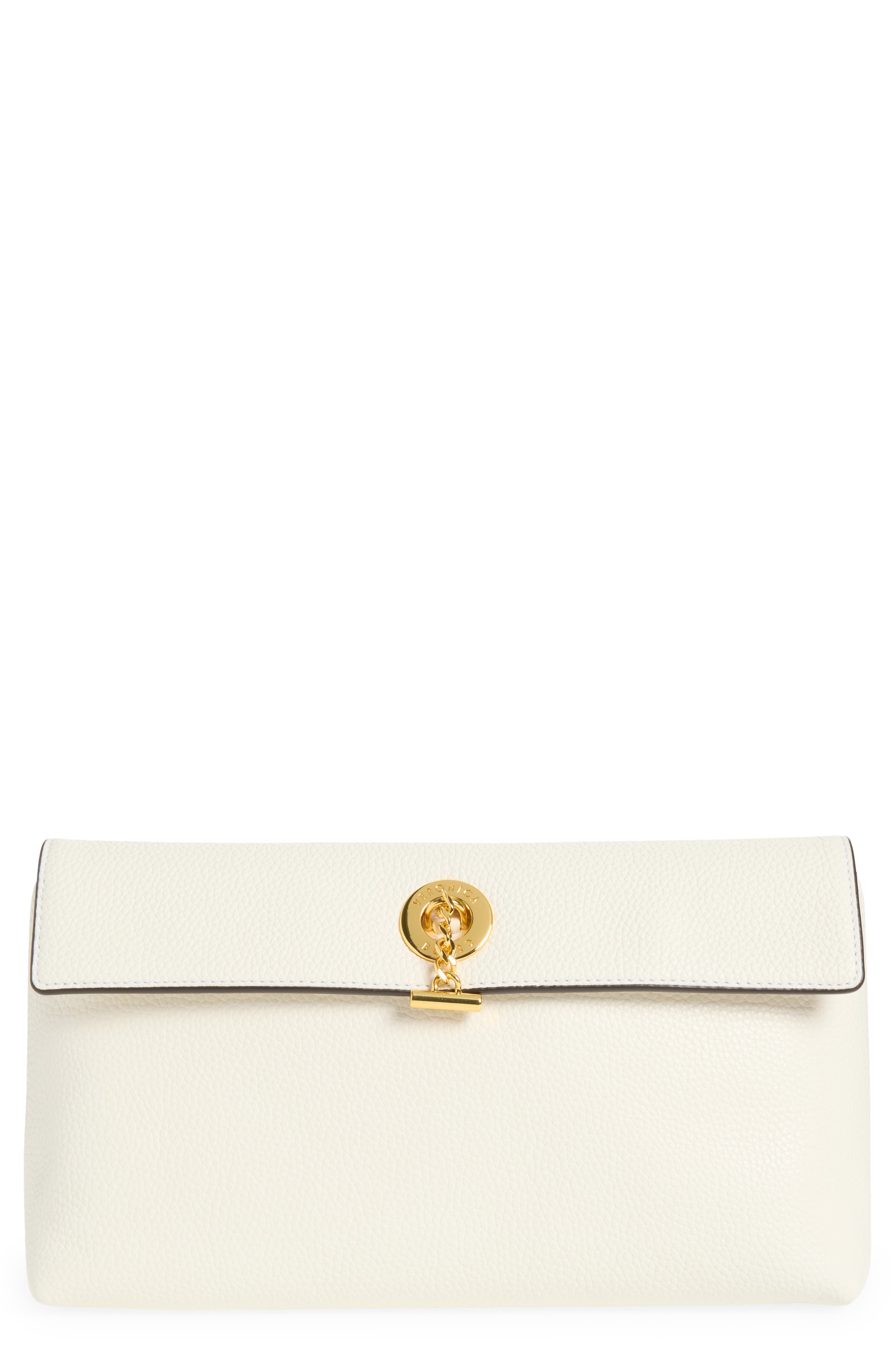 Veronica Beard Anchor Leather Clutch, Main, color, Off White
