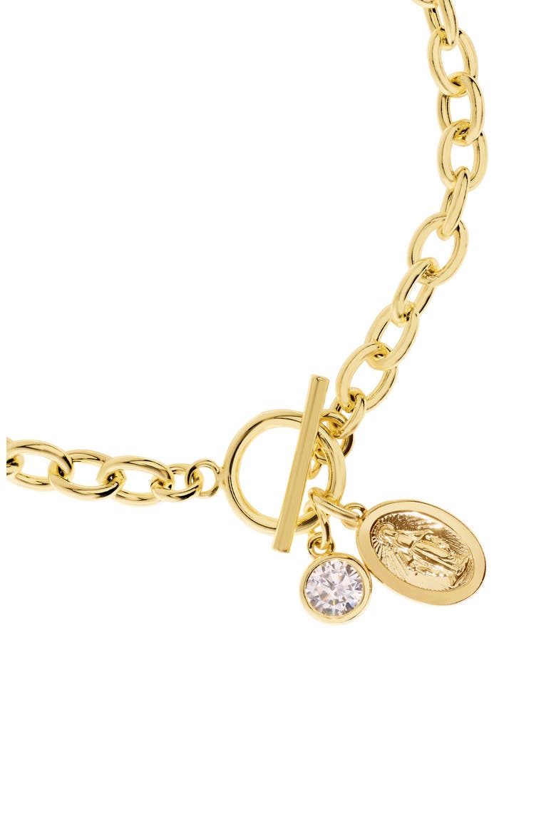 Cubic Zirconia Religious Charm Toggle Bracelet, Alternate, color, GOLD