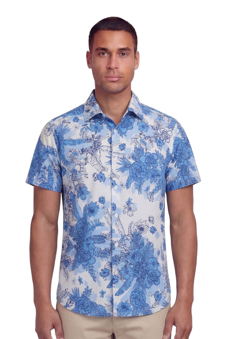 Mono Floral Mens Printed Button Up Shirt, Main, color, MONO FLORAL WHITE