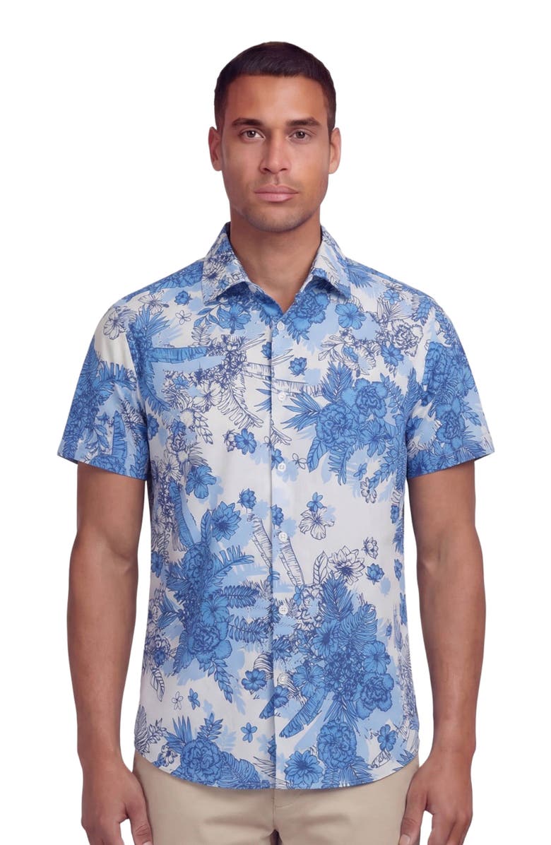 Lords of Harlech Mono Floral Mens Printed Button Up Shirt, Main, color, Mono Floral White