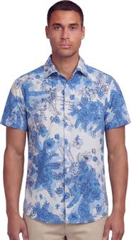 Lords of Harlech Mono Floral Mens Printed Button Up Shirt