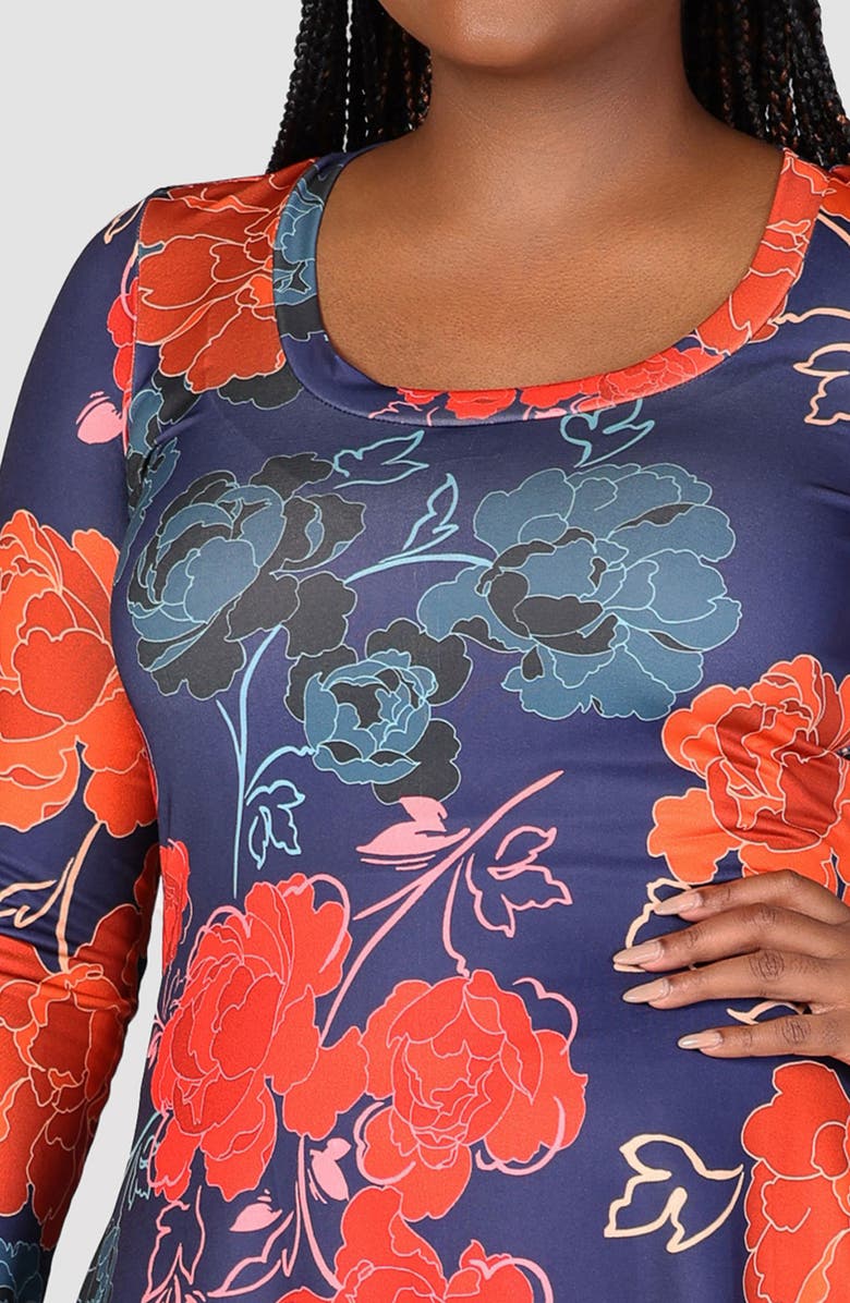 24seven Comfort Apparel Floral Long Sleeve Jersey Fit & Flare Dress, Alternate, color, 