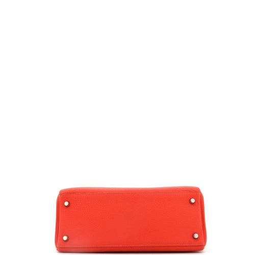 Pre-owned Hermes Hermes Kelly Handbag Red Clemence With Palladium Hardware 28 In Red