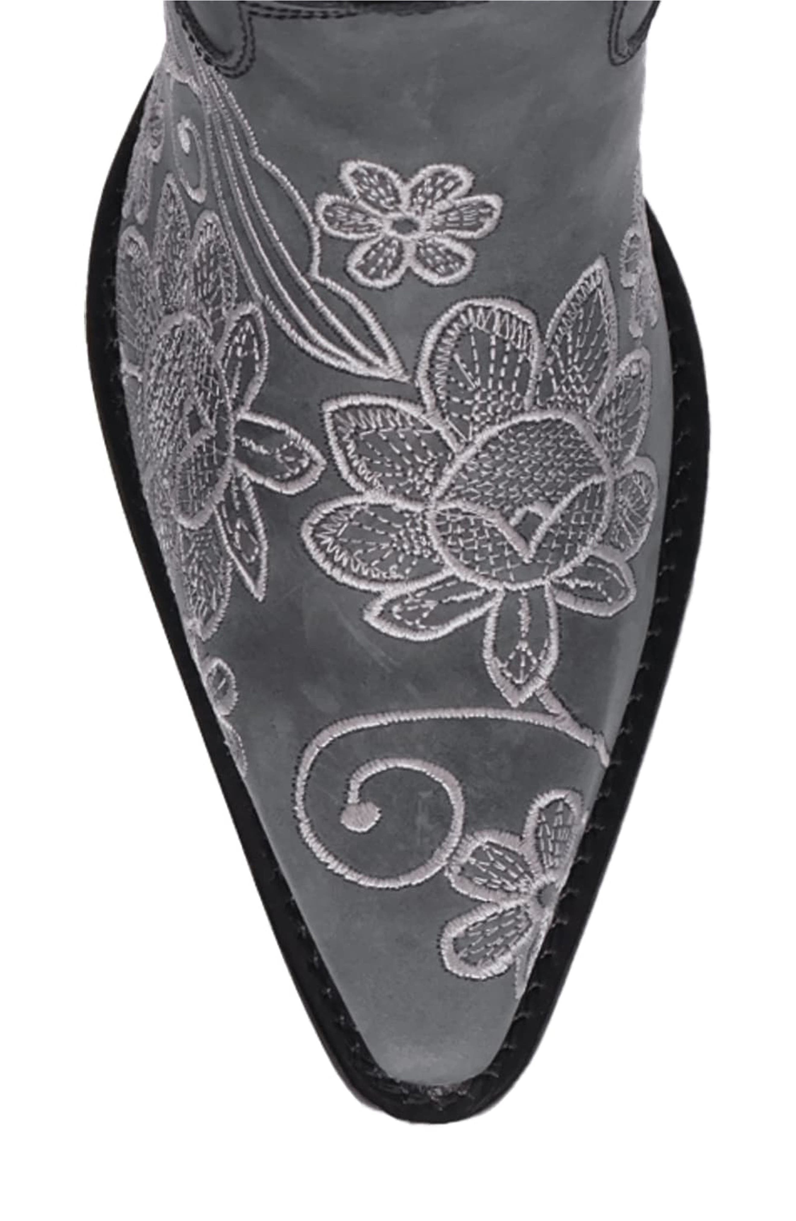 Dingo Swing Floral Embroidery Western Boot, Alternate, color, Black