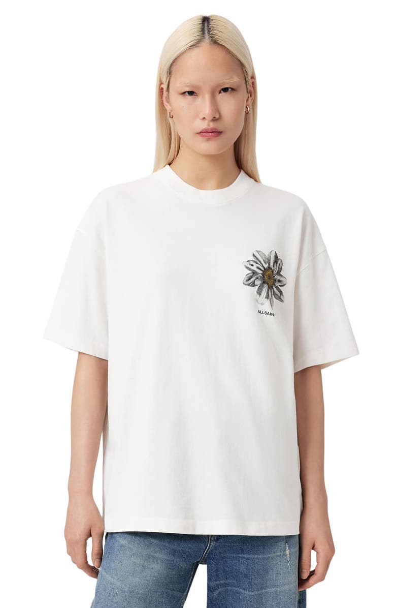 AllSaints Etta Petal Graphic T-Shirt, Alternate, color, Chalk White
