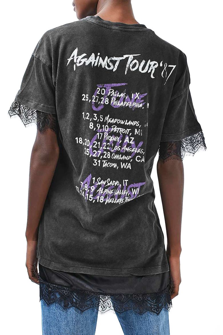 Lace Hem Graphic Tee, Alternate, color, WASHED BLACK MULTI