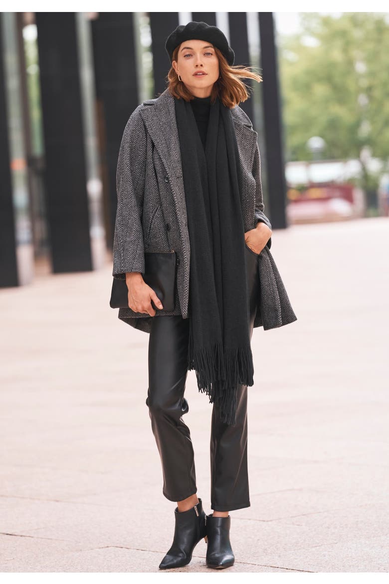 A-Line Wool Peacoat, Alternate, color, BLACK IVORY HERRINGBONE