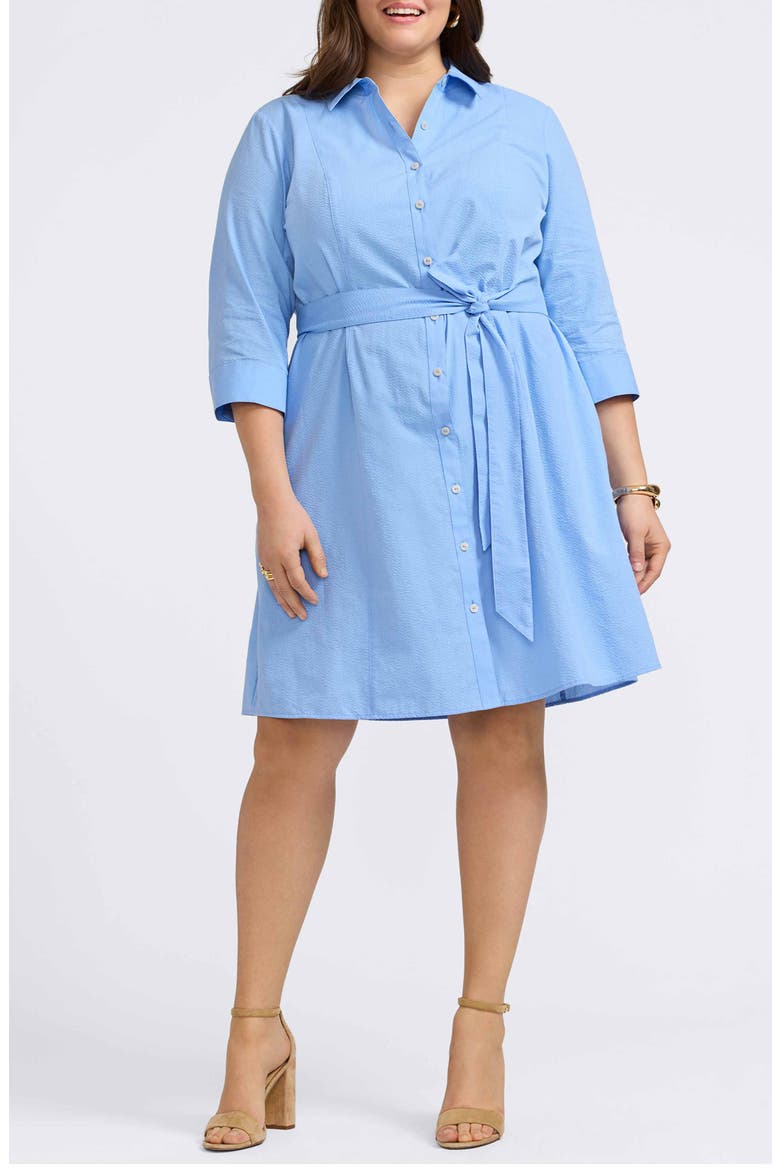 Fiona Seersucker Belted Shirtdress, Main, color, LAKE BLUE