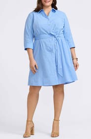 Foxcroft Fiona Seersucker Belted Shirtdress