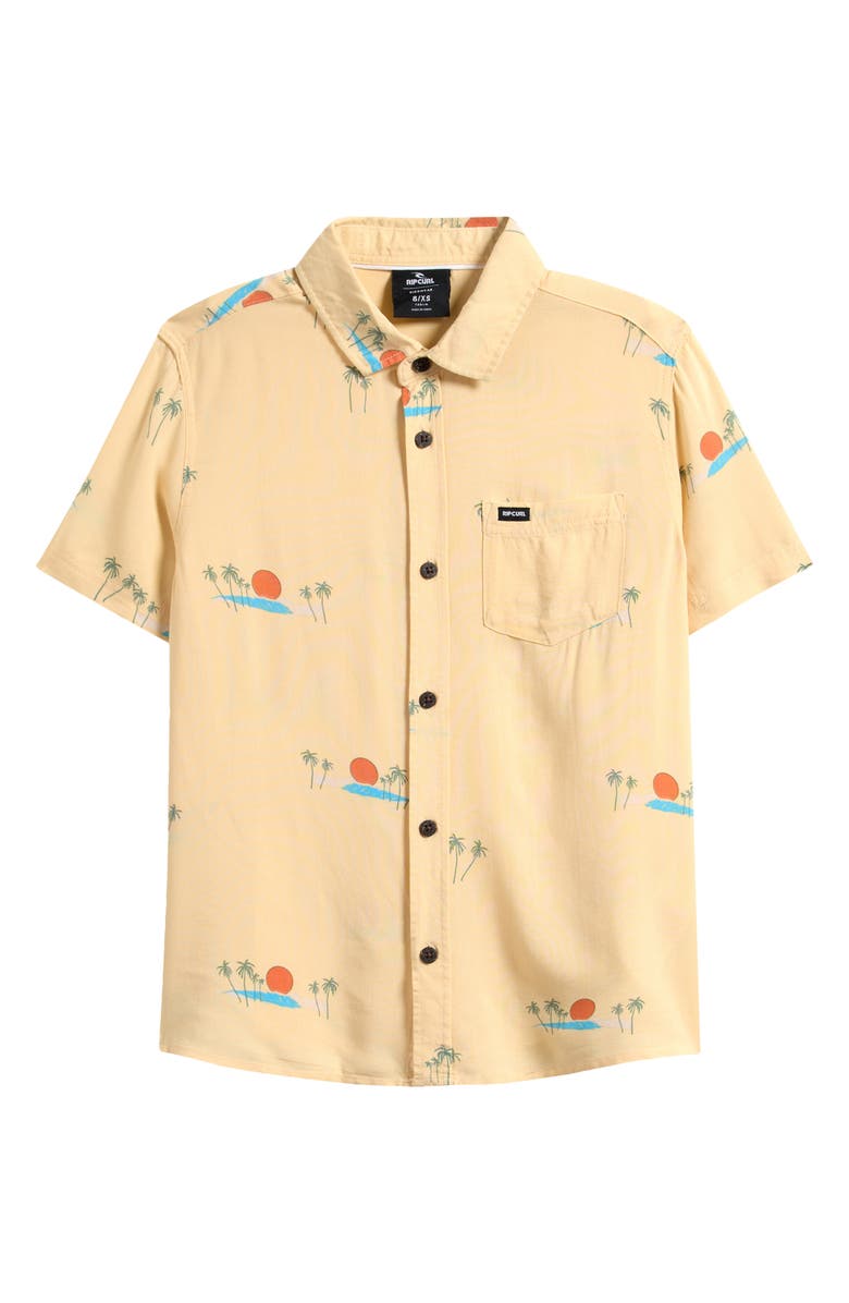 Rip Curl Kids' Print Short Sleeve Button-Up Shirt, Main, color, Light Khaki