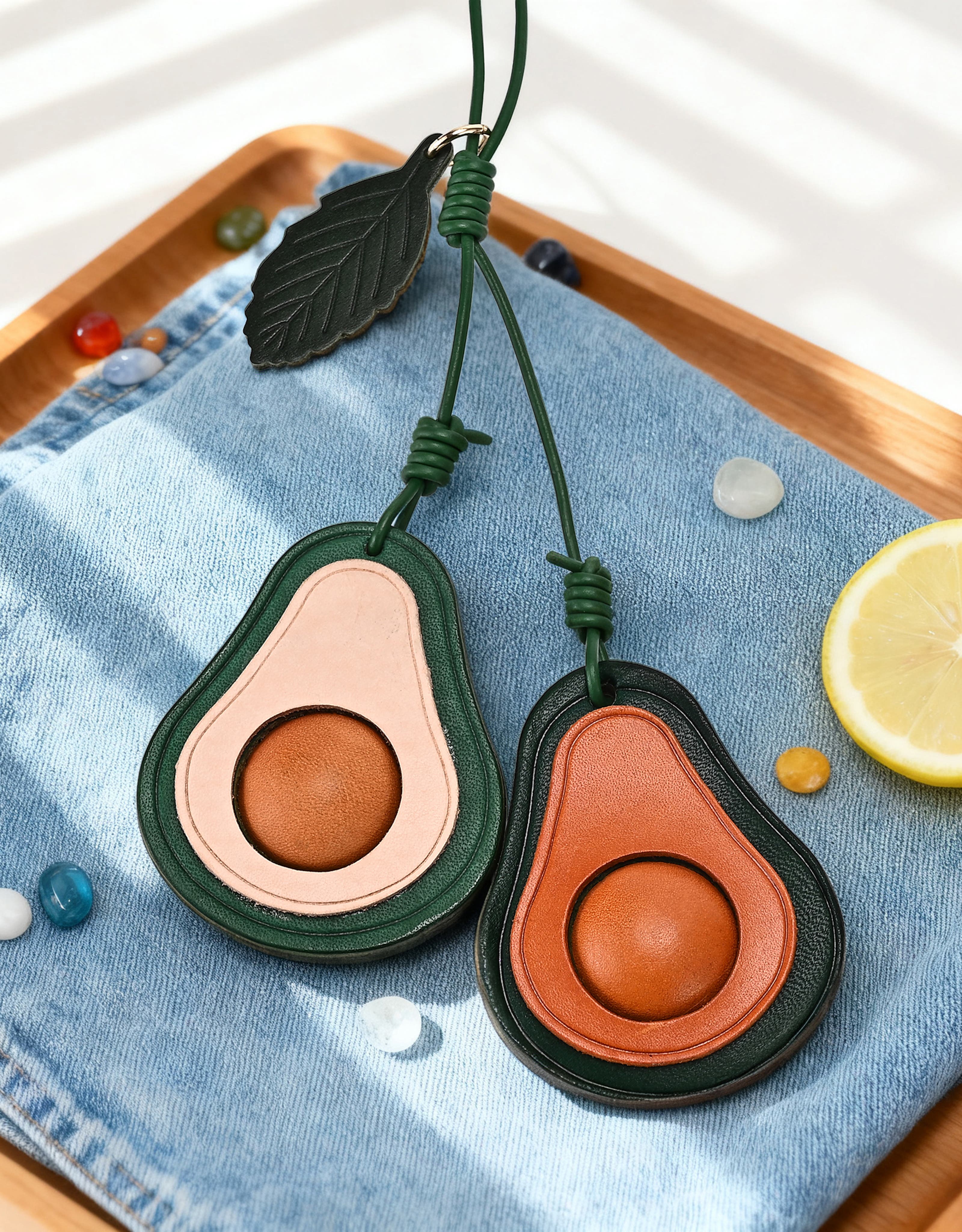 OLD TREND Avo Genuine Leather Botanical Fruit Charm, Alternate, color, Caramel & Beige