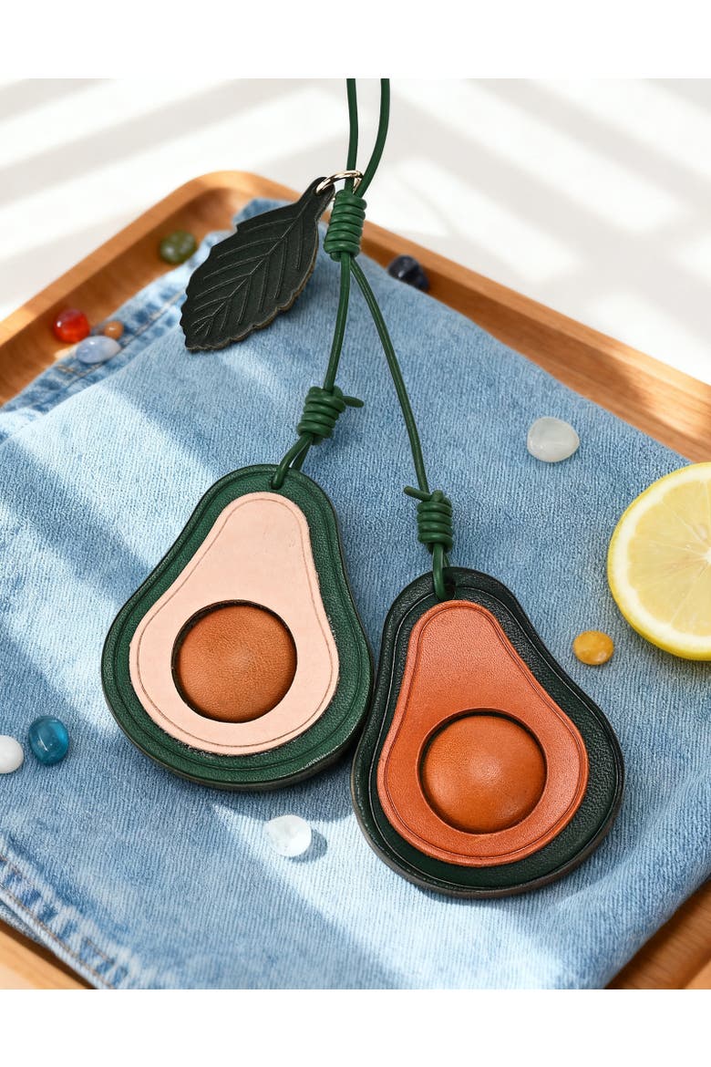 Avo Genuine Leather Botanical Fruit Charm, Alternate, color, Caramel & Beige