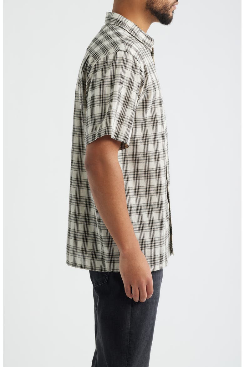 Office Woven Check Short Sleeve Cotton Button-Up Shirt, Alternate, color, CREAM