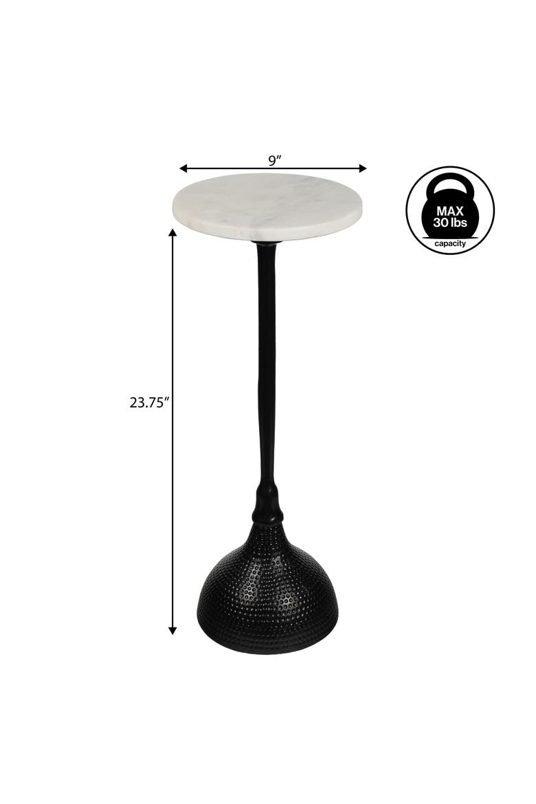 Ava Contemporary Round Marble Top Drink Table, Hammered Metal Pedestal Martini Accent Side Table, Alternate, color, Black