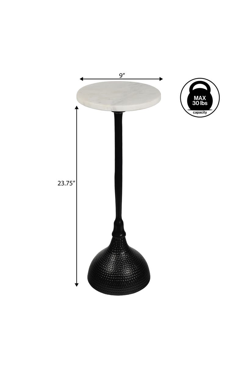 JONATHAN Y Ava 23.75" Art Deco Contemporary Metal Pedestal Drink Table and Decorative End Table with White Marble Round Top and Hammered Base, Alternate, color, Black