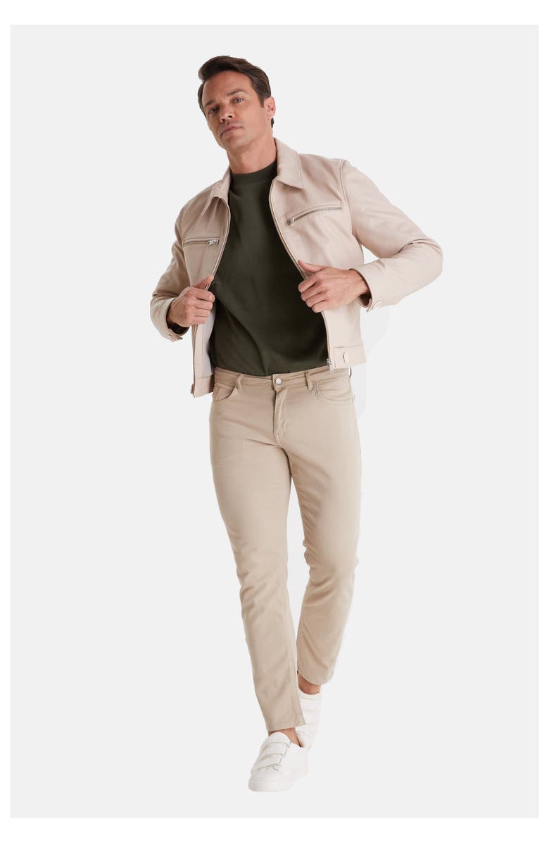 Furniq UK Marcus Leather Jacket, Alternate, color, Beige