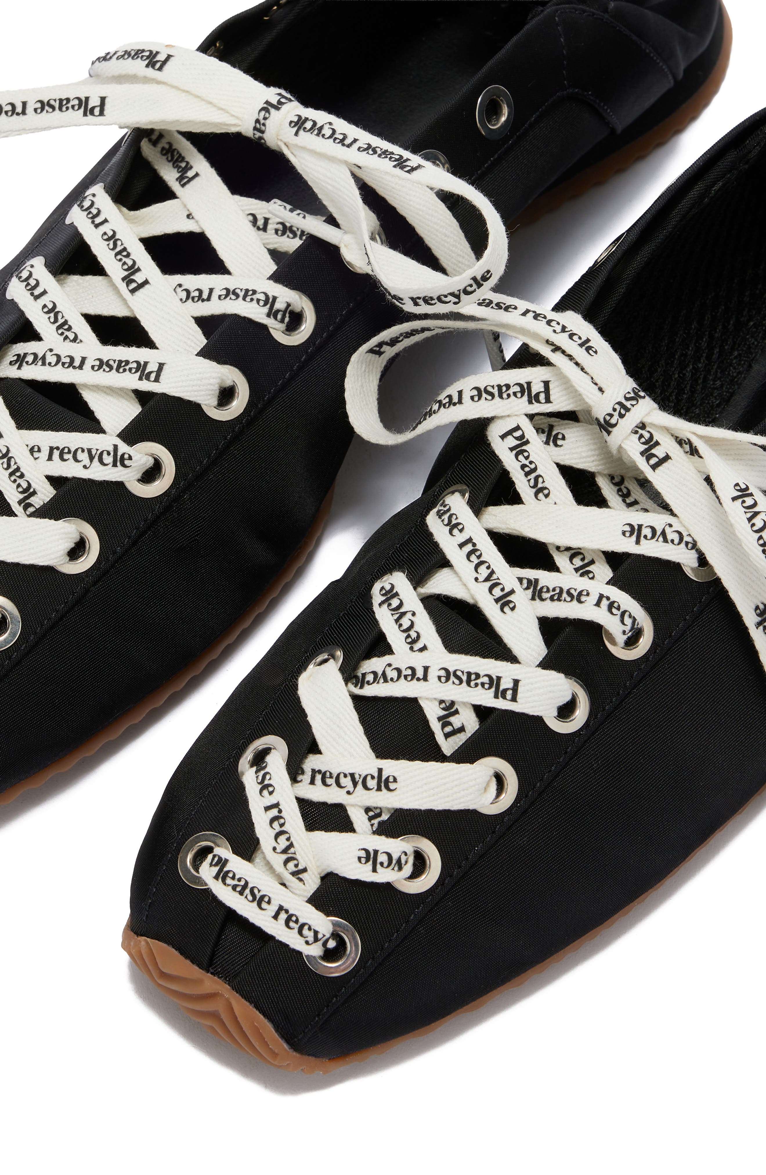 Ganni Lace-Up Ballet Flat, Alternate, color, Black